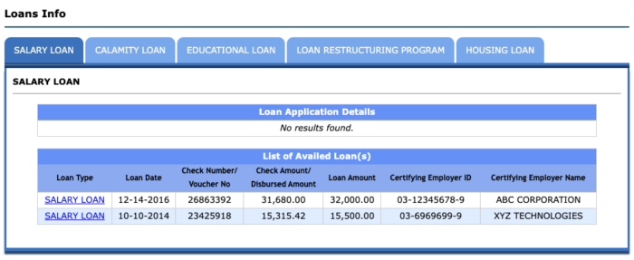 WWW.SSS.GOV.PH Loan Balance Inquiry - List of Available Loans