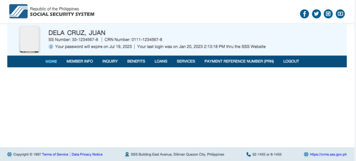 WWW.SSS.GOV.PH Loan Balance Inquiry - SSS Member Dashboard